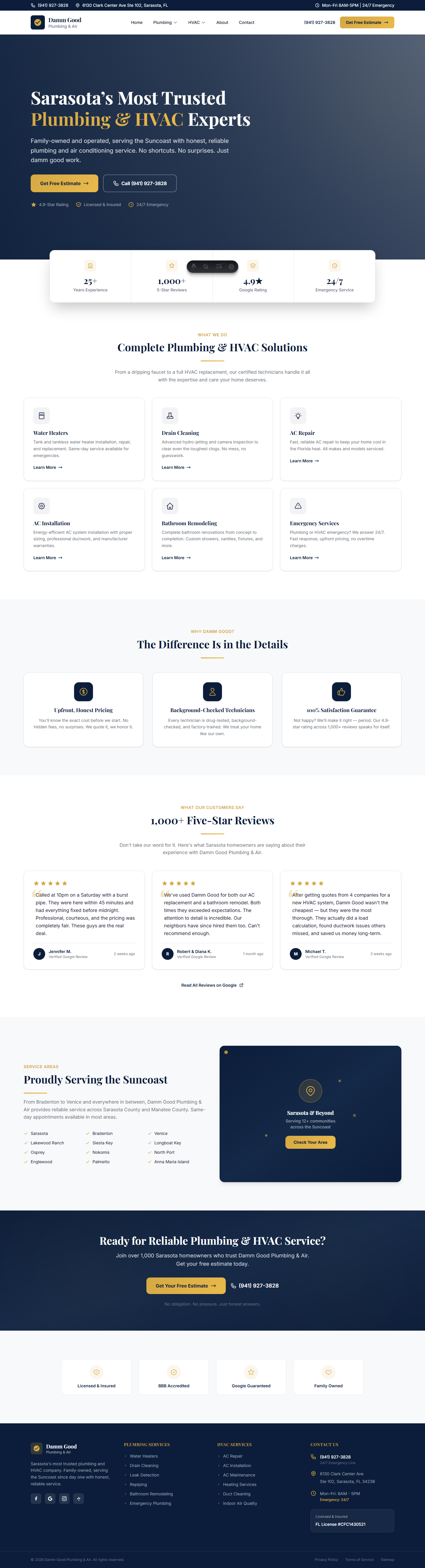 Damm Good Plumbing & Air — new website desktop view