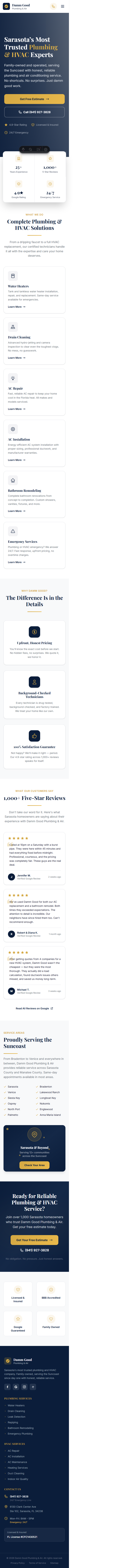 Damm Good Plumbing & Air — new website mobile view