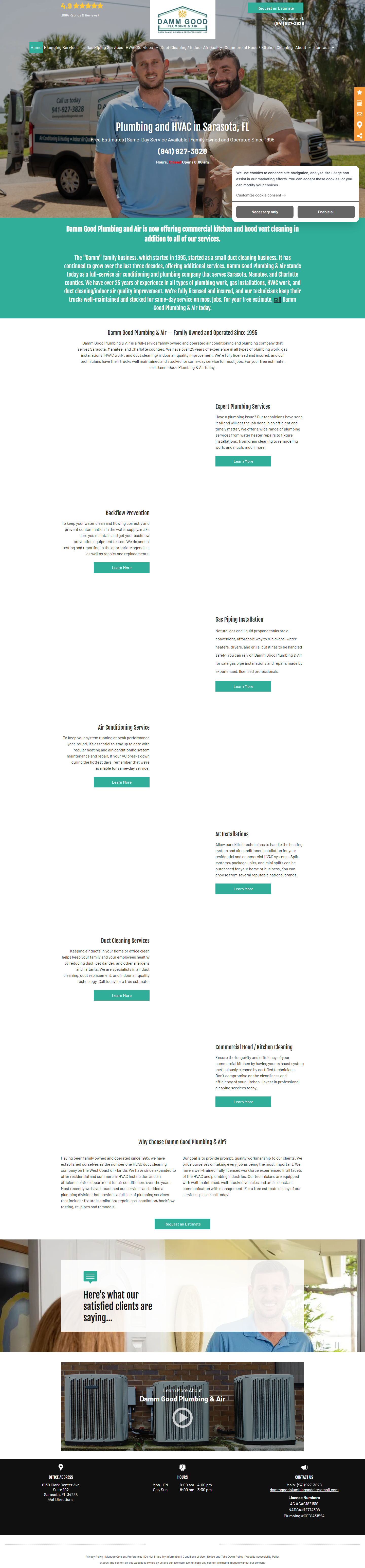 Damm Good Plumbing & Air — old website desktop view