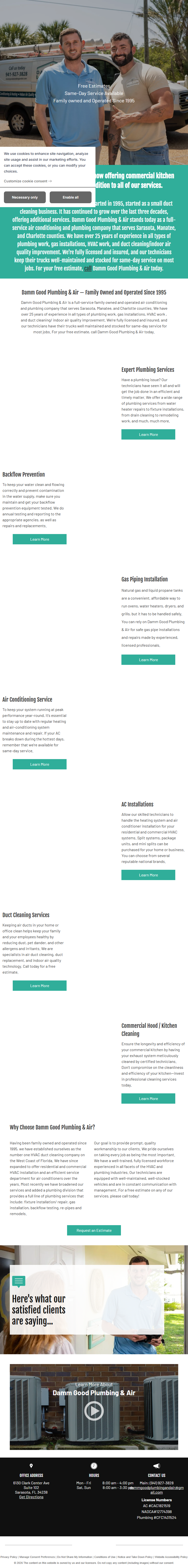 Damm Good Plumbing & Air — old website mobile view